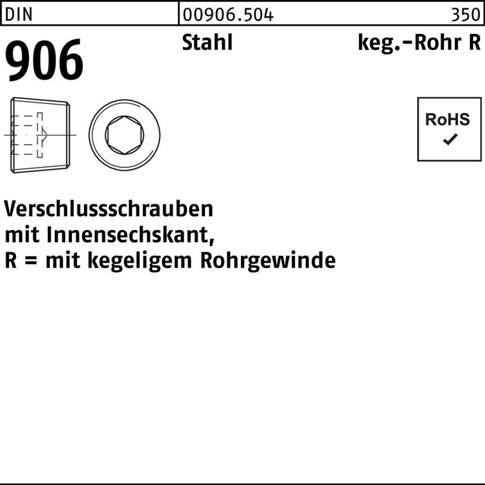 Verschlußschraube DIN 906 m.Innen-6-kant R 2 Stahl 5 Stück