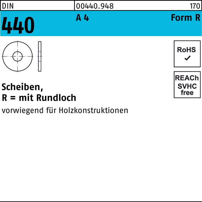 Scheibe DIN 440 R 22x 72x 6 A 4 50 Stück