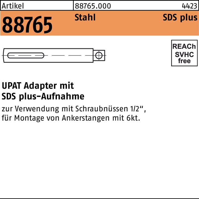 Adapter R 88765 SDS-PLUS 1/2VK Stahl 1 Stück UPAT