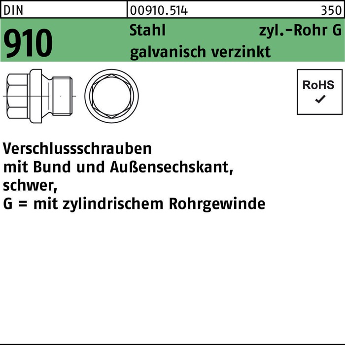 Verschlußschraube DIN 910 Bund/Außen-6-kt G 1/2 A Stahl galv.verz. 50St.