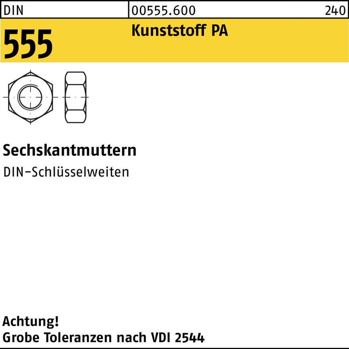 Sechskantmutter DIN 555 M12 Polyamid 100 Stück