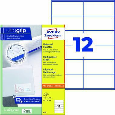 Avery Zweckform Universaletikett 3424 105x48mm weiß 1.200 St./Pack.
