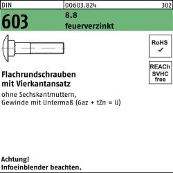 Flachrundschraube DIN 603 Vierkantansatz M12x 25 8.8 feuerverz. 100 Stück