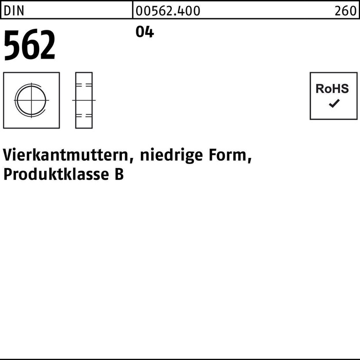 Vierkantmutter DIN 562 niedrige FormM5 Automatenstahl 100 Stück