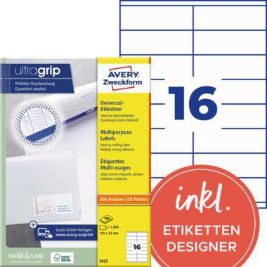 Avery Zweckform Universaletikett 3423 105x35mm weiß 1.600 St./Pack