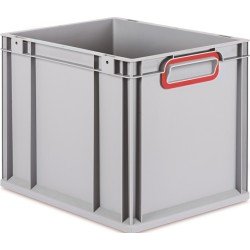 Transportstapelbehälter L400xB300xH320mm grau PP geschlossener Griff rot
