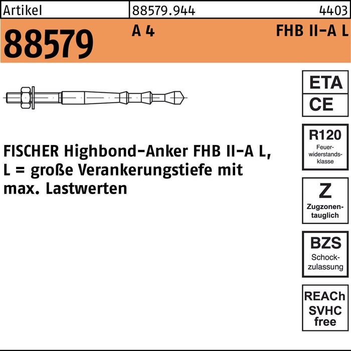 Highbond-Anker R 88579 M16x 125/60 A 4 10 Stück FISCHER