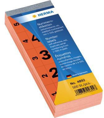 HERMA Nummernblock 4892 1-500 sk 28x56mm rot 500 St./Pack.