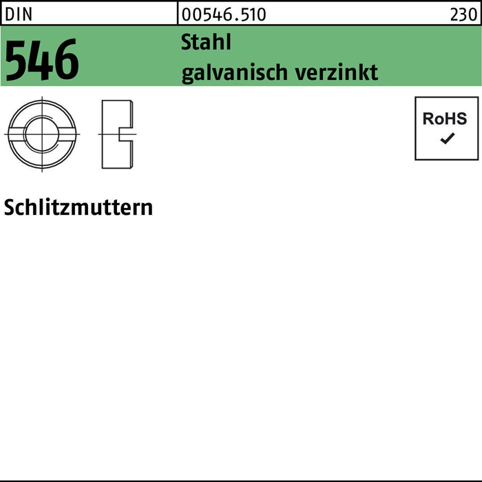 Schlitzmutter DIN 546 M8 Stahl galv.verz. 500 Stück
