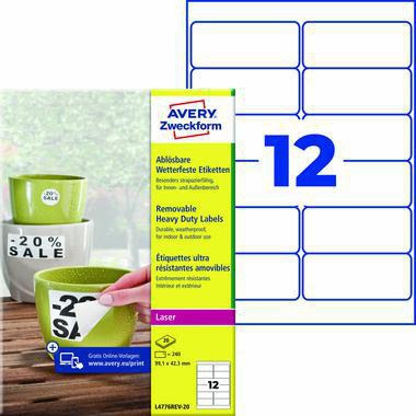 Avery Zweckform Etikett L4776REV-20 99,1x42x3mm ws 240 St./Pack.