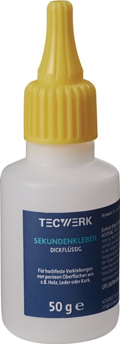 Sekundenkleber dickflüssig 50g farblos Flasche TECWERK