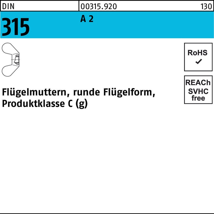 Flügelmutter DIN 315 runde FormM4 A 2 50 Stück