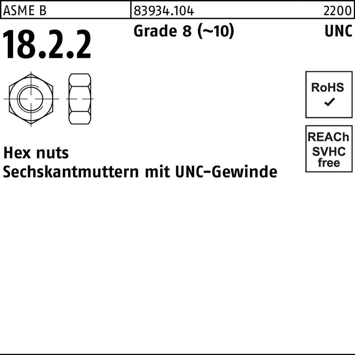 Sechskantmutter R 83934 UNC-Gewinde 7/8 Grade 8 (~10) 25 Stück
