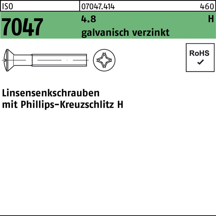 Linsensenkschraube ISO 7047 PH M4x16-H 4.8 galv.verz. 2000St.