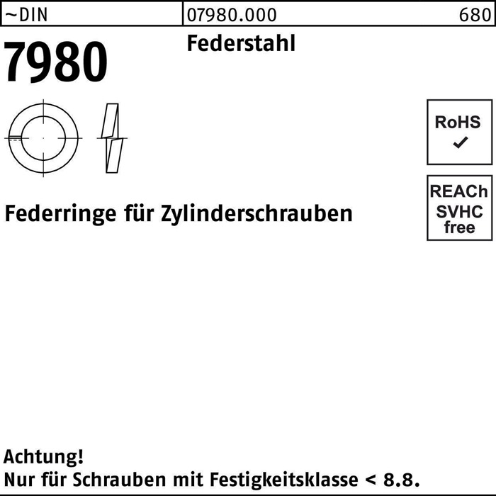 Federring DIN 7980 f.Zylinderschrauben 12 Federstahl 500 Stück