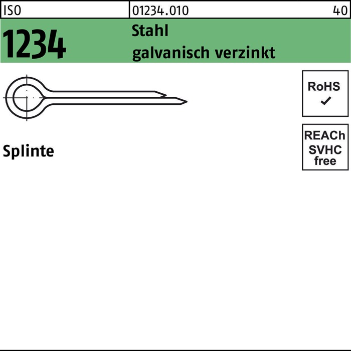 Splinte ISO 1234 6,3x 140 Stahl galv.verz. 250 Stück