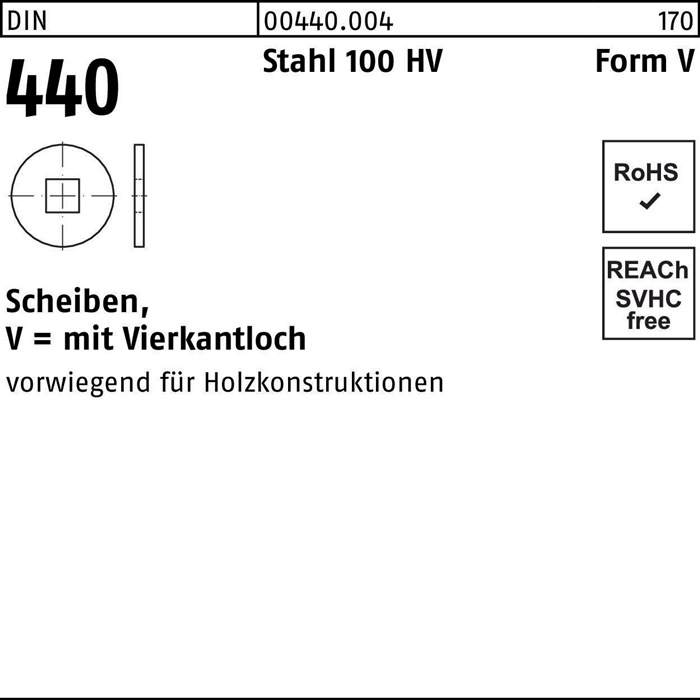 Scheibe DIN 440 V 14x 44x 4 Stahl 100 HV 100 Stück
