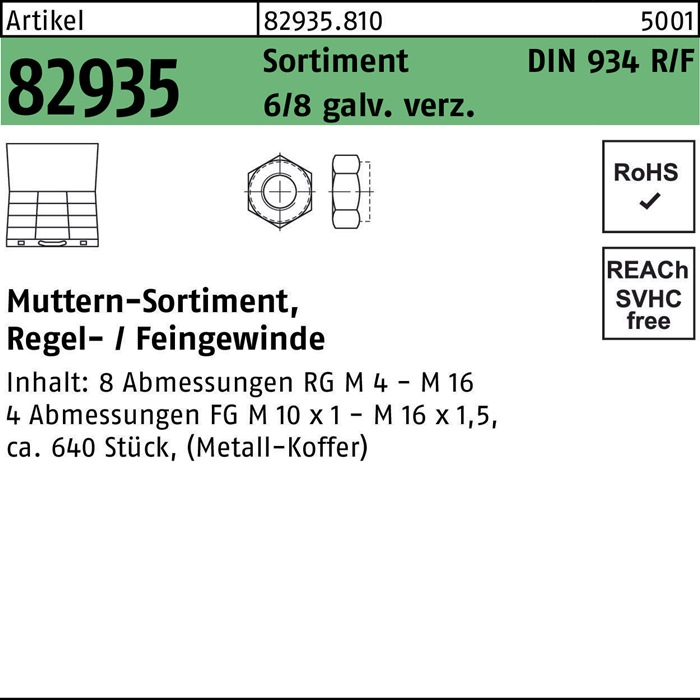 Muttersortiment DIN 934 640tlg. 8 galv.verz. 1 Stück