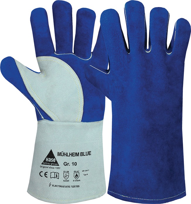 Schweißerhandschuhe Mühlheim Blue Gr.9 blau/grau Rindspaltleder