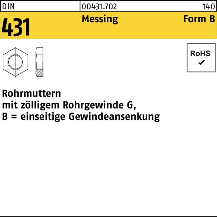 Rohrmutter DIN 431 BG 3/8 Messing 50 Stück