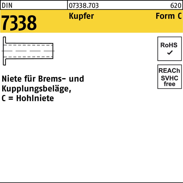 Niete DIN 7338 FormC C 8x 25 Kupfer 100 Stück