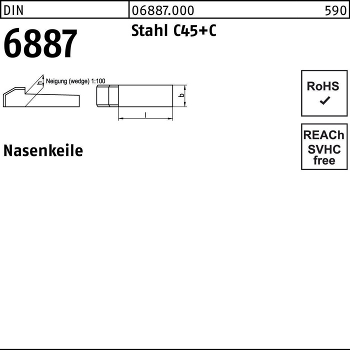 Nasenkeil DIN 6887 10x 8x 100 Stahl C45+C 10 Stück