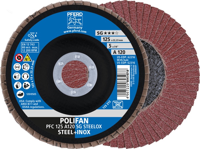 Fächerscheibe POLIFAN A SG STEELOX D.125mm K.120 kon.INOX NK PFERD