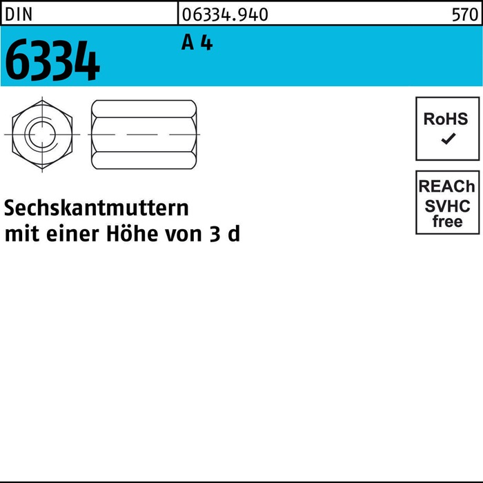 Sechskantmutter DIN 6334 M24 SW36 A 4 10 Stück