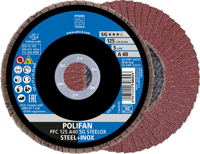 Fächerscheibe POLIFAN A SG STEELOX D.125mm K.40 kon.INOX NK PFERD