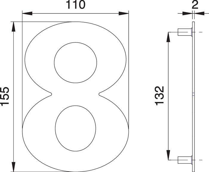 Hausnummer Ziffer 8 VA ma 155mm B.110mm EDI