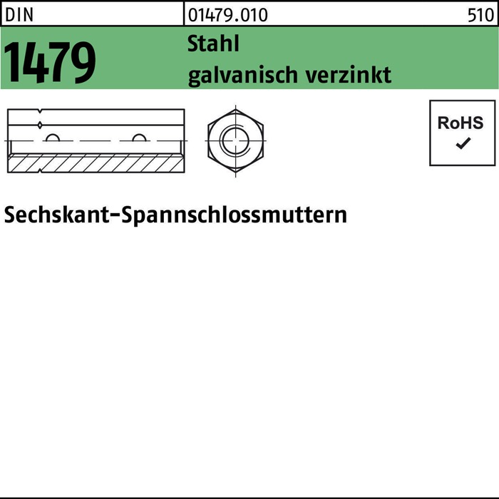 Sechskantspannschlossmutter DIN 1479 M8 Stahl galv.verz. 25 Stück