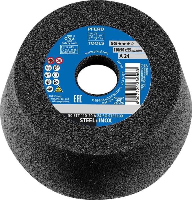 Schleiftopf ETT SG STEELOX 110/55mm INOX u.STA 24 Bohr.22,23mm PFERD