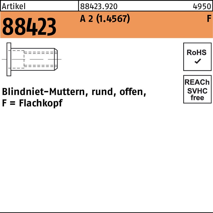 Blindnietmutter R 88423 FLAKO M5 /0,25-3,0 A 2 500 Stück