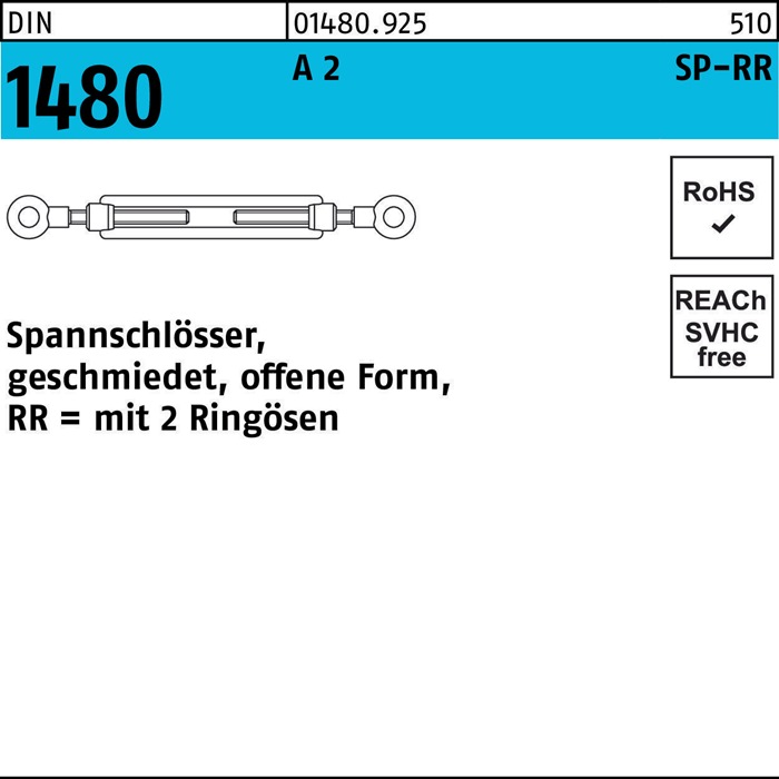 Spannschlossmutter DIN 1480 offen 2Ringösen SP-RR M6 A 2 1 Stück