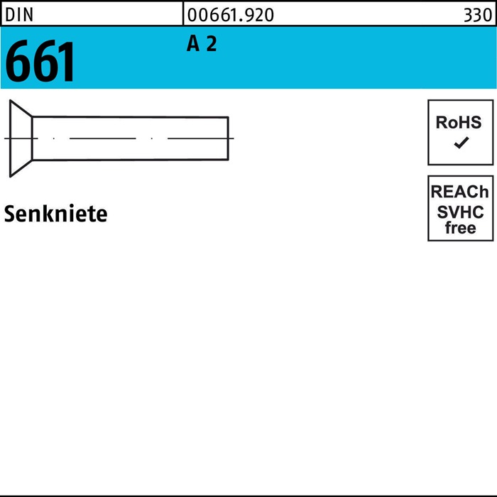 Senkniete DIN 661 5x 20 A 2 100 Stück