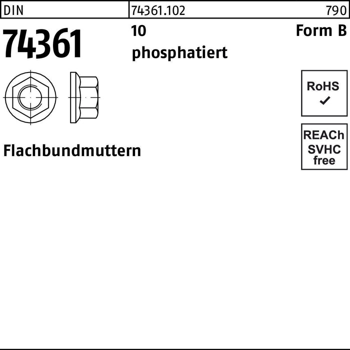 Flachbundmutter DIN 74361 M18x 1,5 SW24 10 phosphatiert 100 Stück