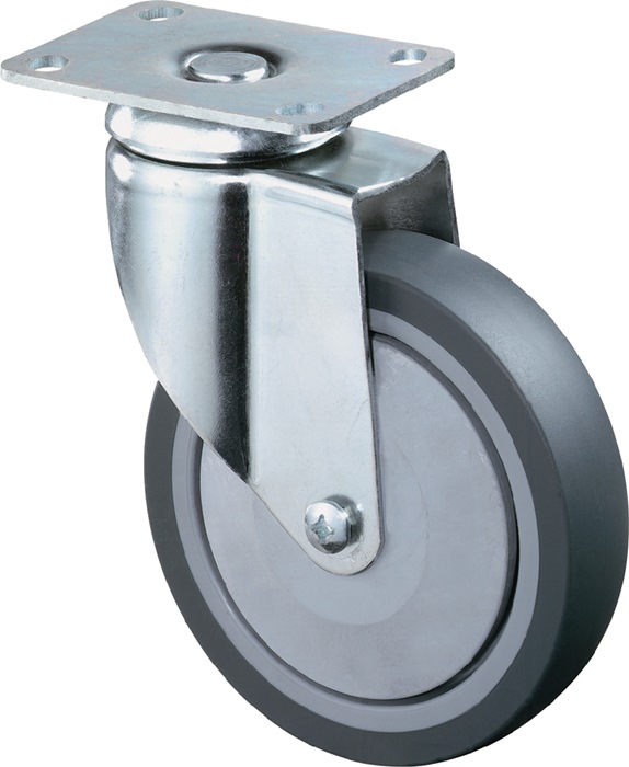 Lenkrolle D.150mm Trgf.100kg m.Platte Gum.grau BS ROLLEN