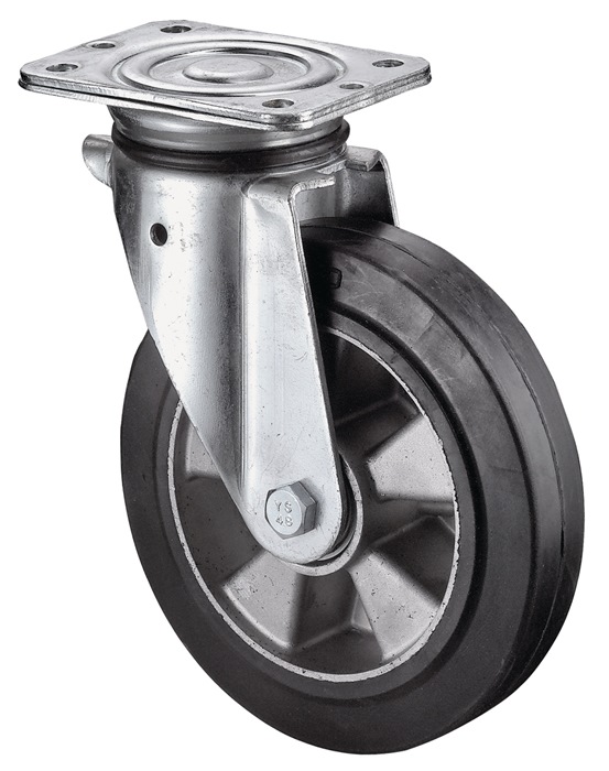 Schwerlastlenkrolle D.250mm Trgf.550kg Elastikgummi 135mm 110mm BS ROLLEN