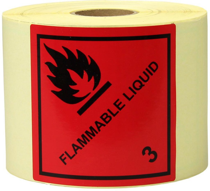 Etiketten Maße 100x100mm Papier rot Aufdruck Flammable Liquid TRANSPAK