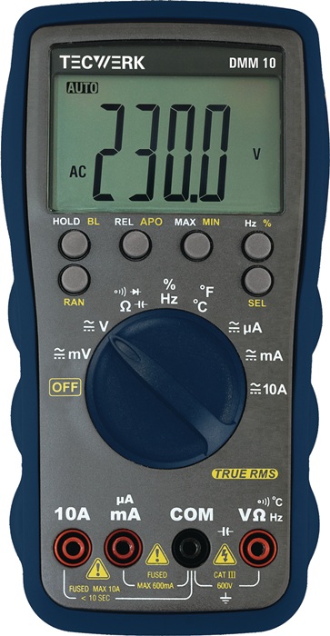 Multimeter DMM 10 0-600V AC/DC TRUE RMS TECWERK
