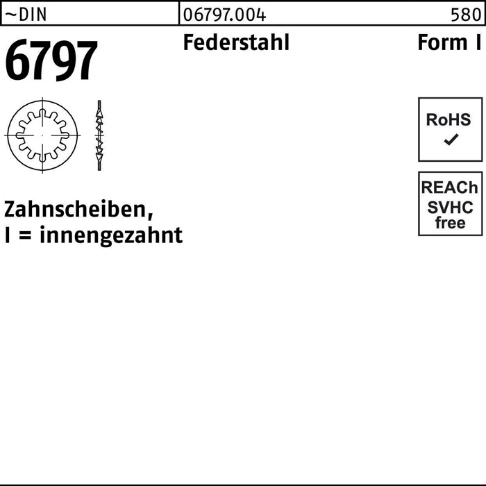 Zahnscheibe DIN 6797 FormI innengezahnt I 3,2 Federstahl 5000 Stück