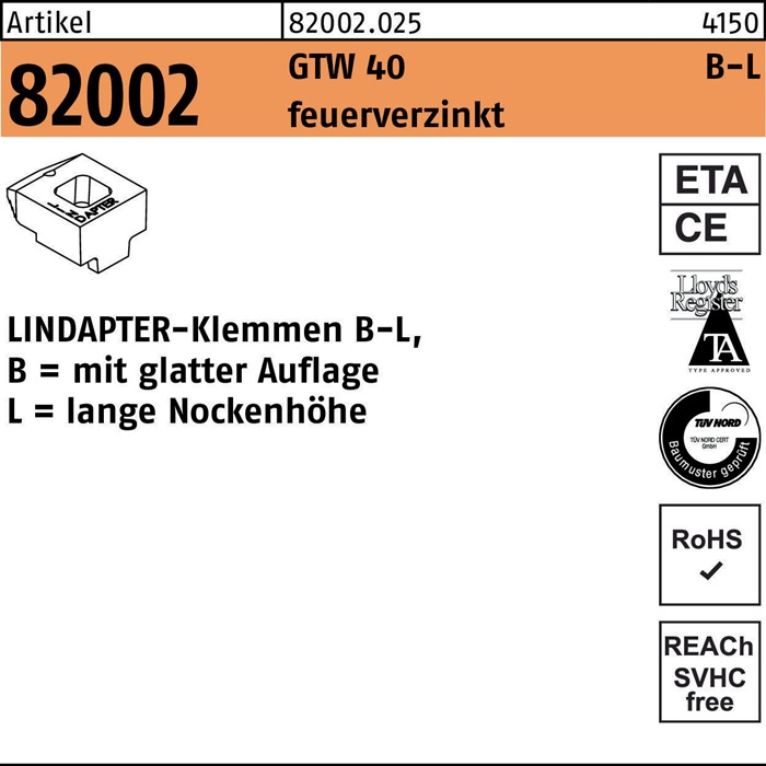 Klemmen R 82002 GTW 40 LM 12/9,5 feuerverz. 1 Stück LINDAPTER