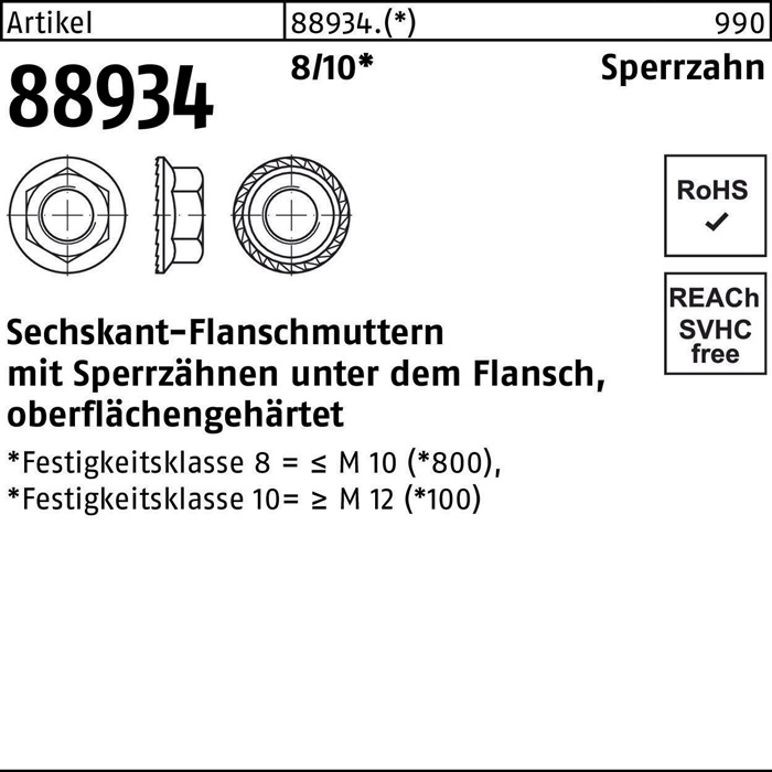 Sechskantflanschmutter R 88934 Sperrzahn M5 8 500 Stück