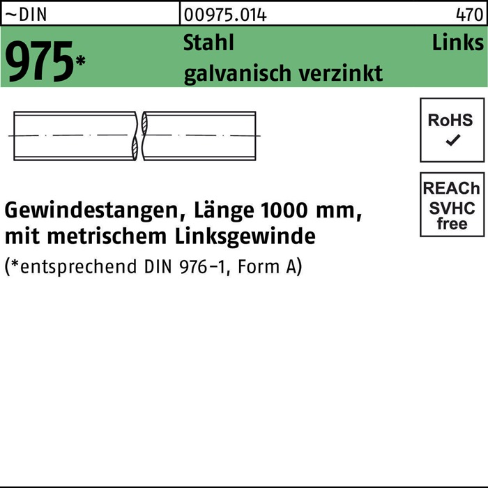 Gewindestange DIN 975 links M12 -LHx 1000mm Stahl galv.verz. 1 Stück