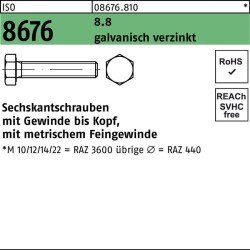 Sechskantschraube ISO 8676 VG M10x1,25x 40 8.8 galv.verz. 100 Stück