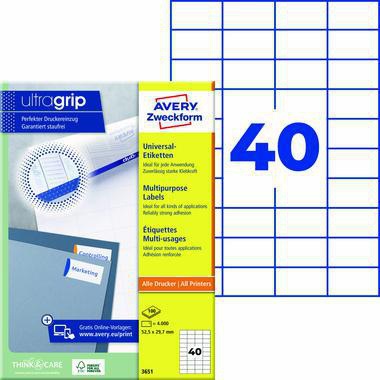 Avery Zweckform Universaletikett 3651 52,5x29,7mm ws 4.000 St./Pack.