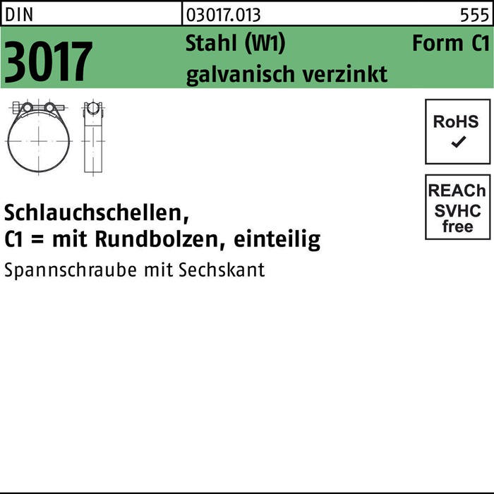 Schlauchschelle DIN 3017 W1 FormC1 17- 19/18 Stahl galv.verz. 50 Stück