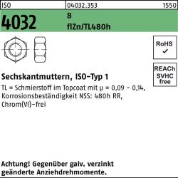Sechskantmutter ISO 4032 M6 8 zinklamellenbes. Gleitm. flZnnc 480h-L 1000 Stück