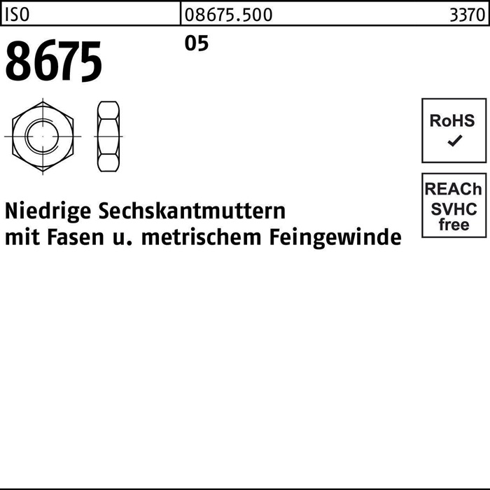 Sechskantmutter ISO 8675 Fasen M12x 1,5 5 100 Stück