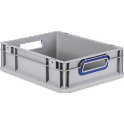 Transportstapelbehälter L400xB300xH120mm grau PP offener Griff blau